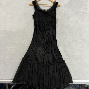 VTG April Cornell Dress Women's M Tiered Maxi Chiffon Hem‎ Y2K Goth Grunge